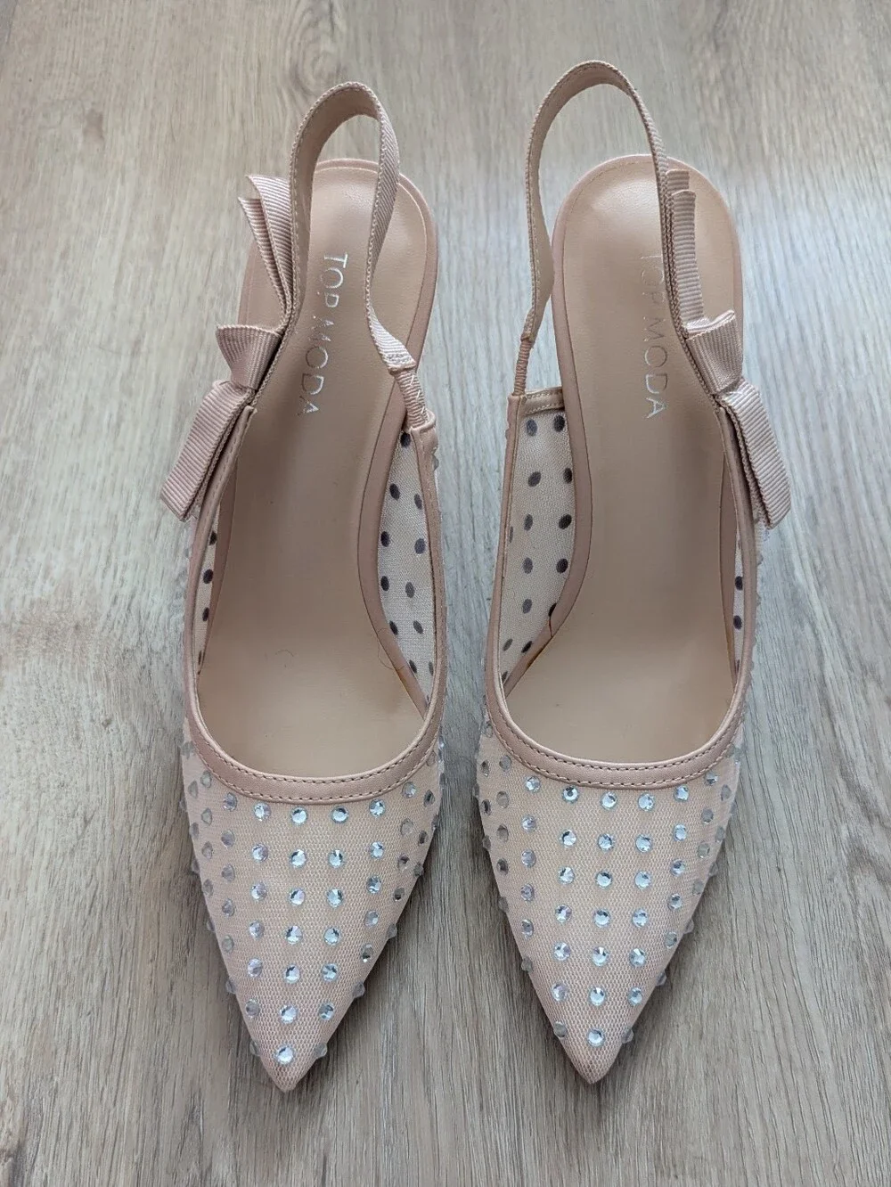 Nude Sparkle Rhinestone Bling Pointed Slingback Pumps/Heels with Crystal Accents